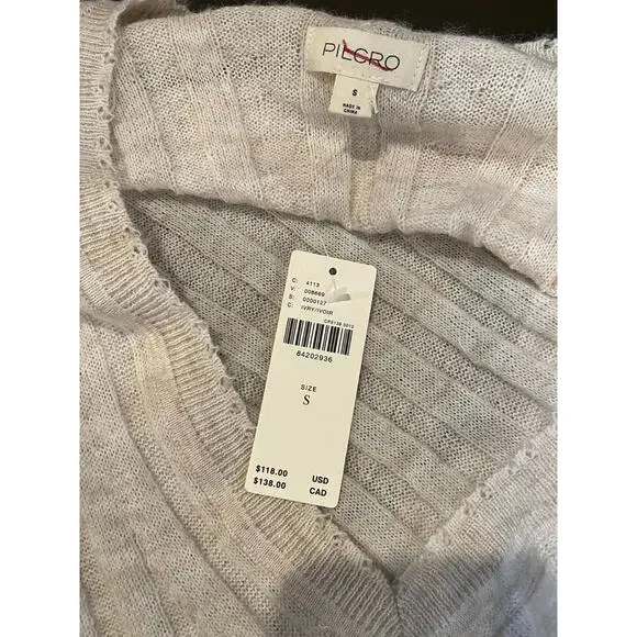 Anthropologie Pilcro V Neck Boxy Rib Sweater Long Sleeve Ivory Boho Size S NWT - Picture 8 of 9